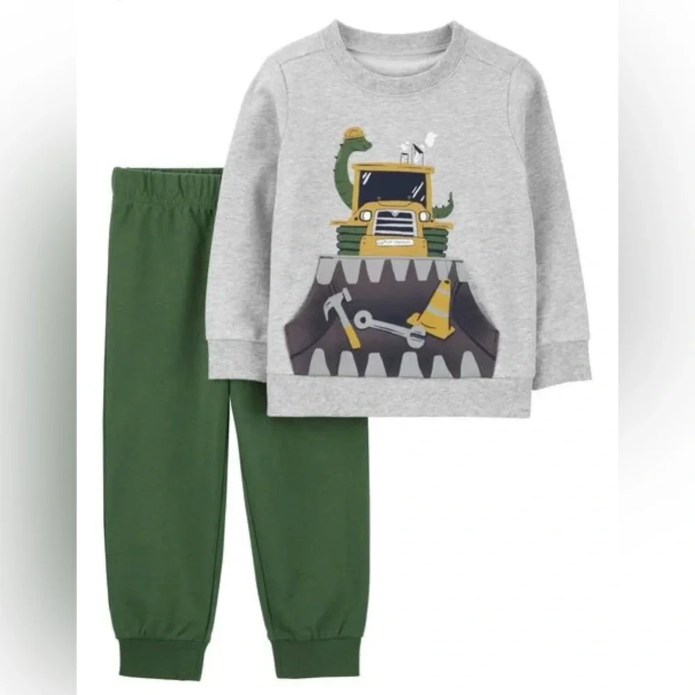 Carter boys to tea two piece, jogging set, long sleeves, gray, and green